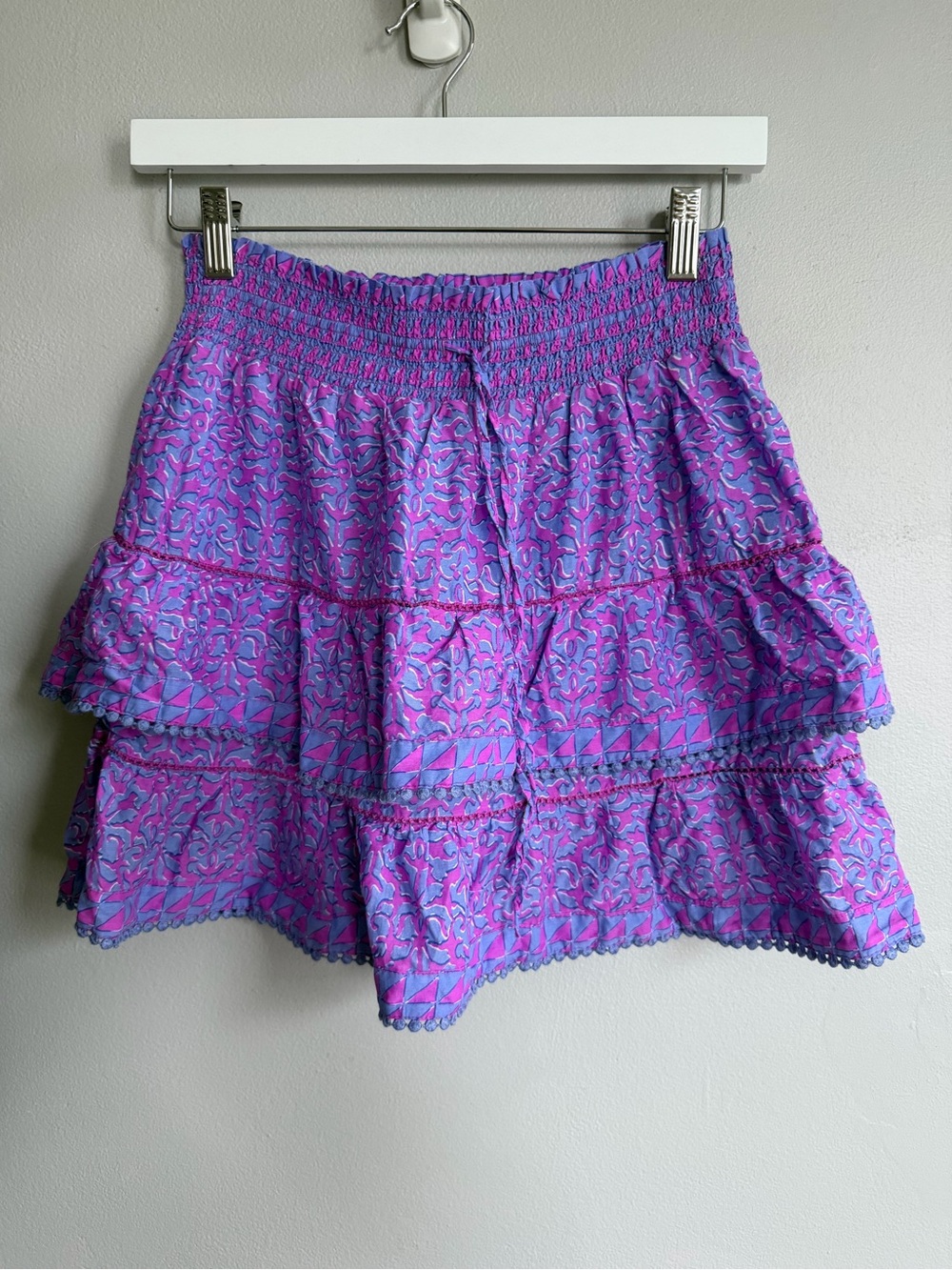 Vineyard Vines Anegada Block Print Tiered Mini Skirt Blue Purple Small